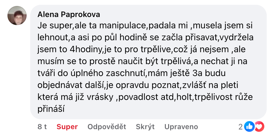Podrobná zkušenost zákaznice Aleny s maskou